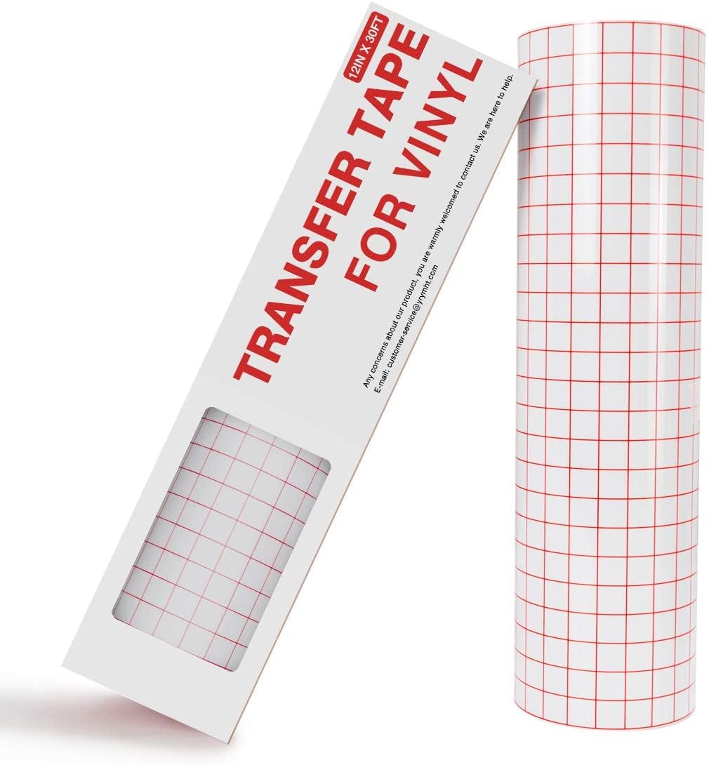 YRYM HT Transfer Tape for Vinyl, 12”x 30 Feet(30.5 * 914cm) Transfer Tape with Red Alignment Grid Medium Tack Vinyl Transfer Tape Roll for Decals,Signs, Windows and Stickers