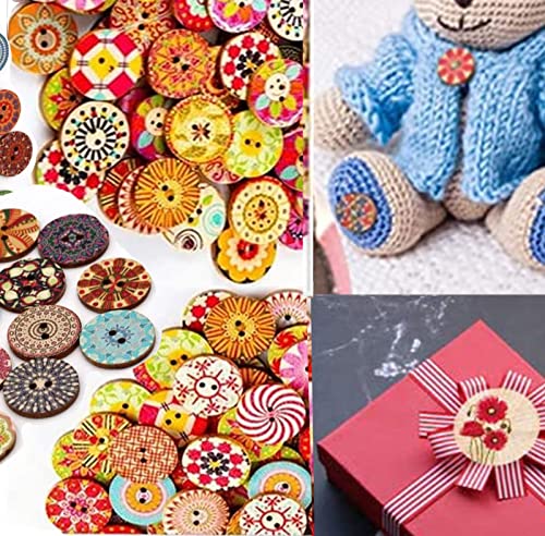 Buttons For Sewing Supplies-100 Pcs Crafts Assorted Wooden Large Button-2 Hole Handmade Shirt Buckle Ornament Retro Snap For Clothes Diy & Holiday Decoration-Mix Round Flower Painting Sewing Clasp #TOP7
