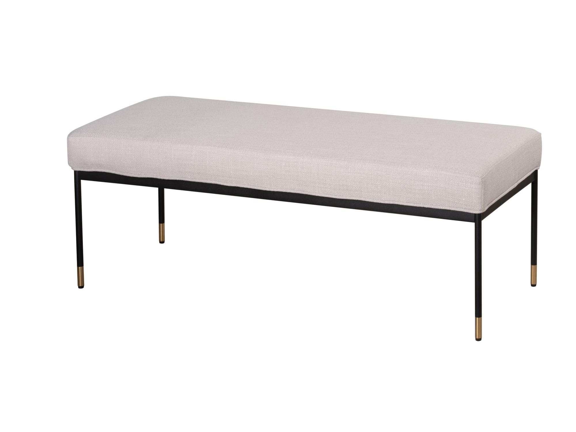 Cortesi Home Chaplin Fabric Ottoman, Beige with Black and Gold Metal Legs 44x17
