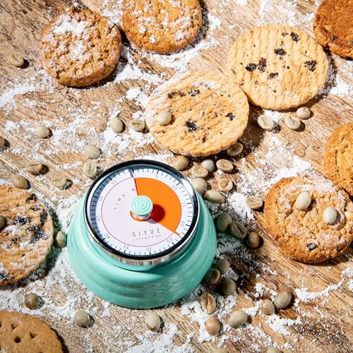 Image of Gibox Round Retro Kitchen Timer for Cooking (Green) Megnatic Bottom Mechanical Loud Alarm, Ringer 60 Min Count Stopwatch for Time Management Analogue Clock Reminder for Various Activity