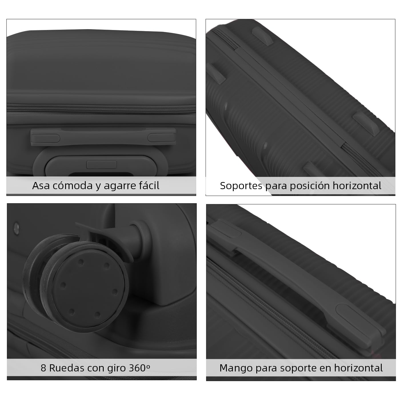 MERCURY TEXTIL- Juego de 4 Maletas de Viaje Neceser, Cabina, Mediana y Grande de Polipropileno con Ruedas Giratorias 360º y Cierre de Seguridad. (Negro) — view 4