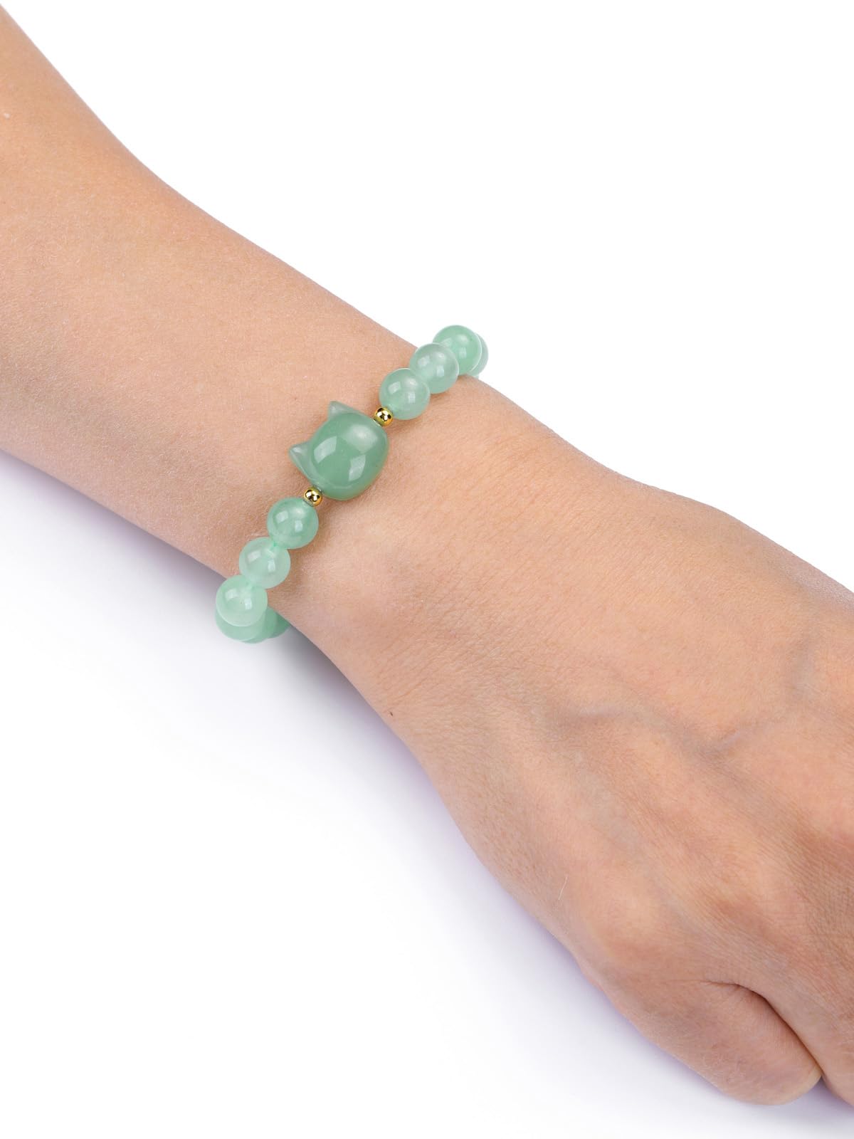 LYGBAOFUL Bracciale con Gatto in di avventurina Verde per Donna Uomo Braccialetti con Perline in Pietra di da 8 mm Braccialetti di Protezione con Pietre preziose Bracciale Elasticizzato Bracciale