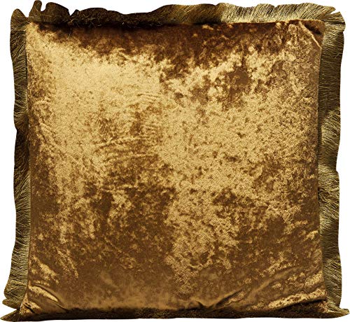 Kare Design Kissen Cannes, Gelb, Fransen, Zierkissen, Samtoptik, Dekokissen mit Reißverschluss, abnehmbarer Bezug, inklusive Füllung, 45x45 cm (L/B)