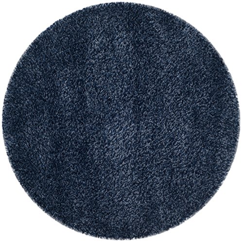 SAFAVIEH California Premium Shag Collection 4' Round Navy SG151 Non-Shedding Living Room Bedroom Dining Room Entryway Plush 2-inch Thick Area Rug