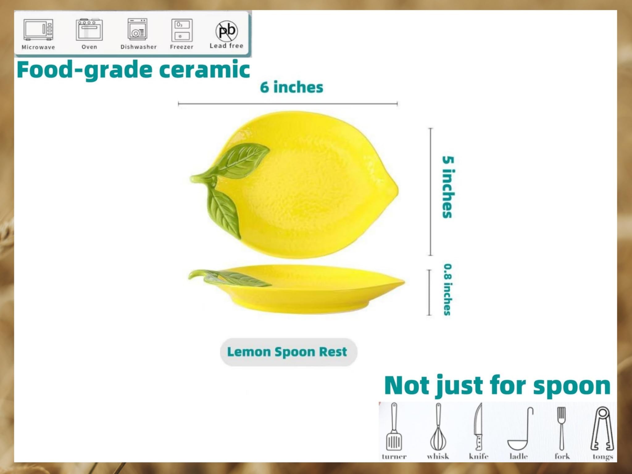 Repose-cuillère Céramique Citron - Porte-ustensile Multifonction Résistant Chaleur - Idéal Cuisine Déco