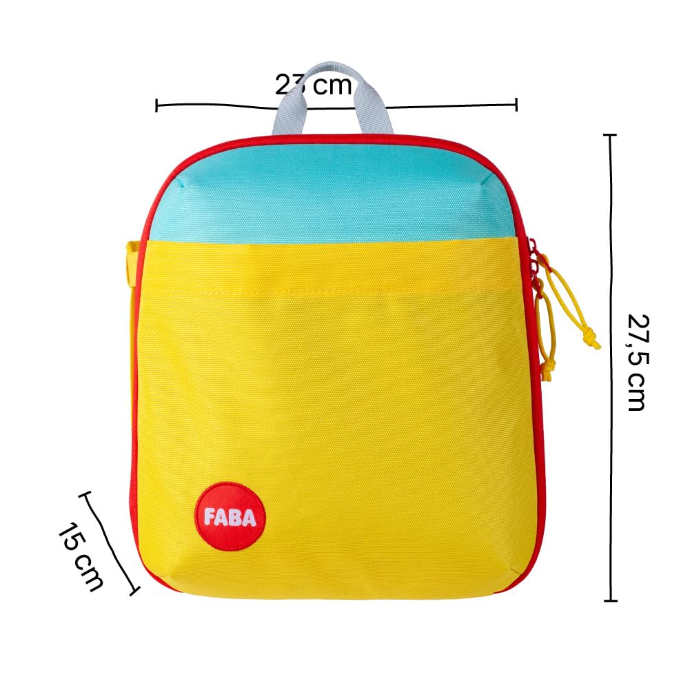 FABA Zaino Zipi per bambini dai 3 anni, dimensioni 23×27,5×15 cm, tessuto colorato, spallacci e schienale imbottiti
