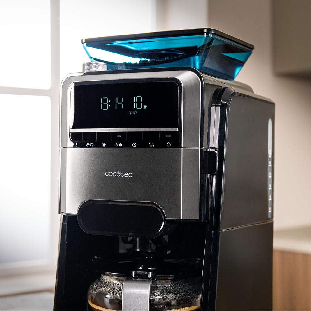 Cecotec Macchine da Caffè a Filtro Coffee 66 Grind & Brew. 1400W, 1.5L, 12 Tazze, 230g Serbatoio Chicchi, Macinacaffè Conico, 7 Livelli, Programmabile fino a 24h, Intensità Regolabile, Acciaio Inox