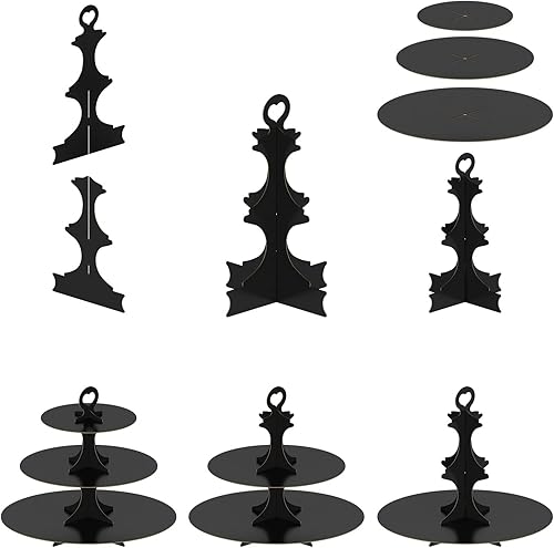 Miniatura 6 de BLISSUR - Soporte para cupcakes, torre de cupcakes negro, soporte de 3 niveles para cupcakes, soporte para tartas, soporte de cartón, postre,