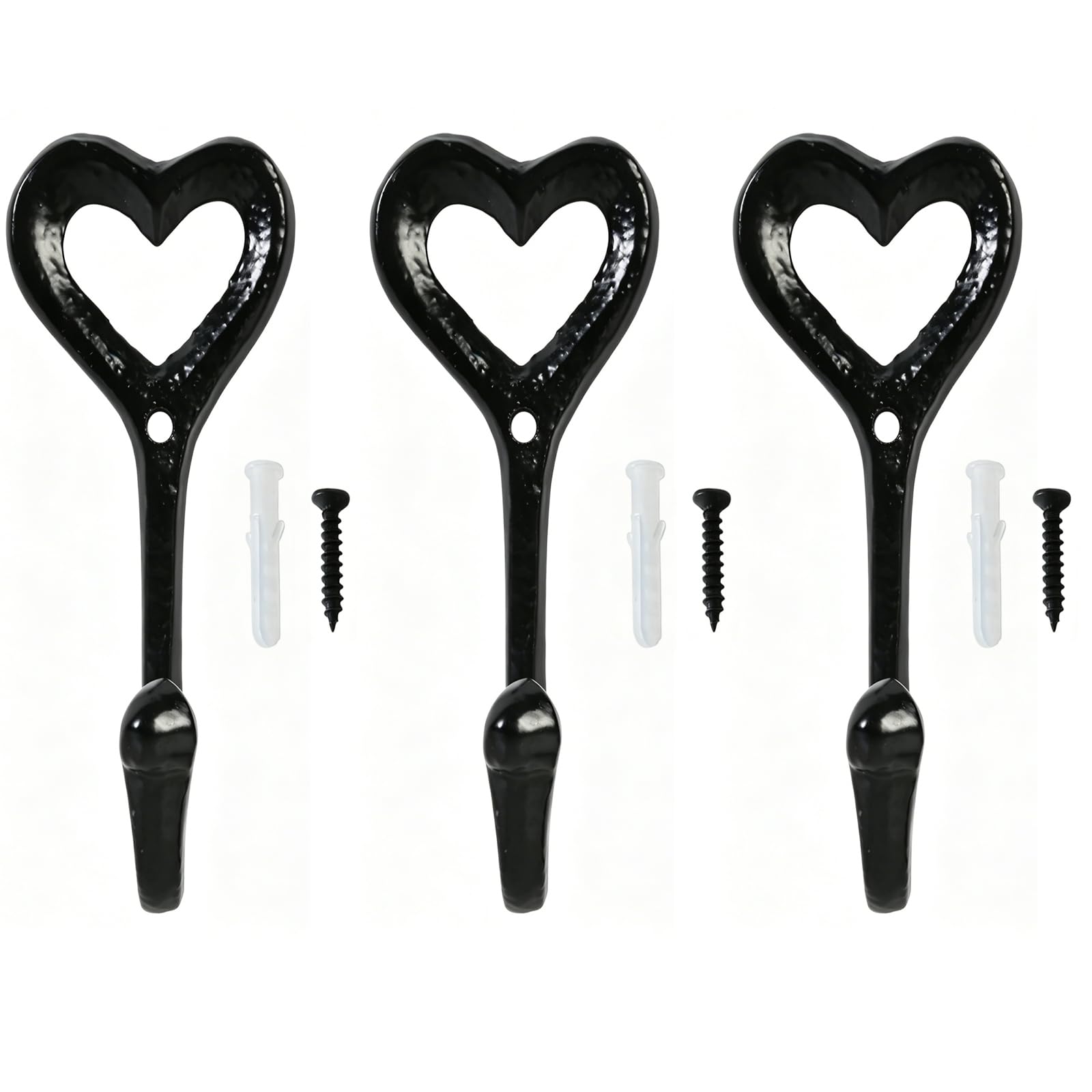 Solvio 3Pcs Cast Iron Wall Hooks Set, Vintage Decorative Hooks for Coats Bags Towels, Black Wall Mounted Hooks with Mounting Screws