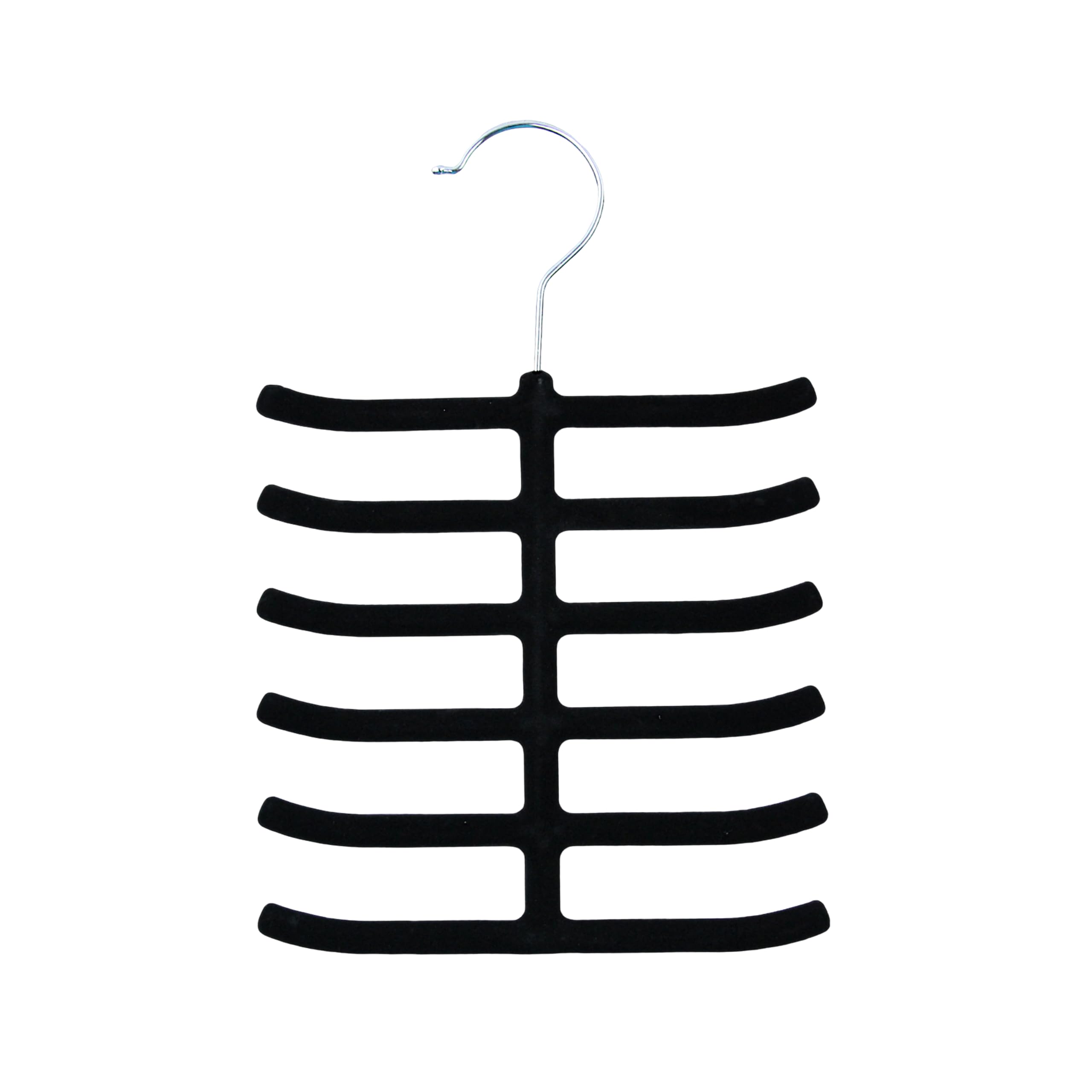 ZOBER VELVET TIE HANGER - Non-Slip Adjustable 360 Degree Rotating Neckties Organiser Ideal for Ties, Belts, and Scarves (Pack of 1, SILVER-BLACK)