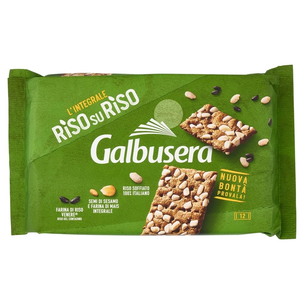 Galbusera RisosuRiso Croccantezza Integral, Galletas con granos crujientes de arroz inflado 100% italiano, 12 x 380 g + Polpa italiana Gourmet 400 g