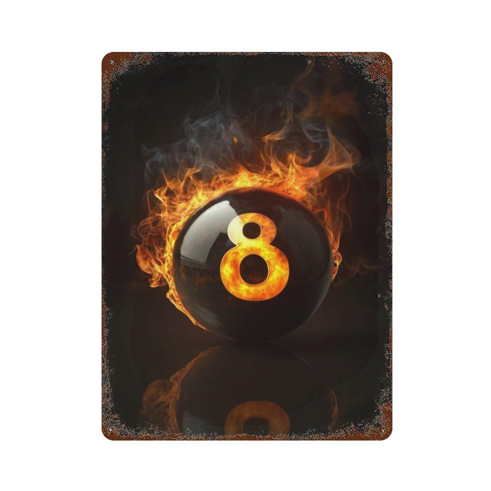 Flaming Billiards 8 Ball Vintage Metal Tin Sign 15.7"x11.8", for Cafe, Home Bar And Lounge Decor, Vintage Wall Decor