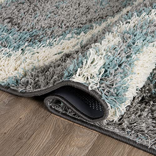 Tapete azul contemporáneo tipo shag 2' x 3' miniatura 4