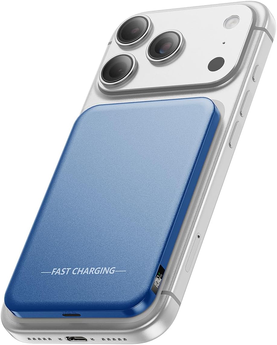 Magnetic Portable Charger, 5000mAh Ultra Slim Power Bank, 15W Fast Charging for Magsafe Battery Pack, Travel Essential Wireless Charger Compatible with iPhone 17/16/15 Series - Dark Blue