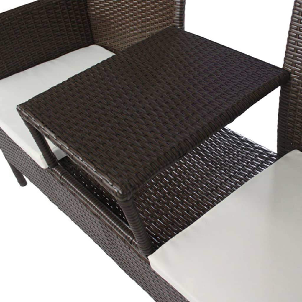 Dwuosobowa Ławka Rattanowa ze Stolikiem, Rattan PE, Brązowa