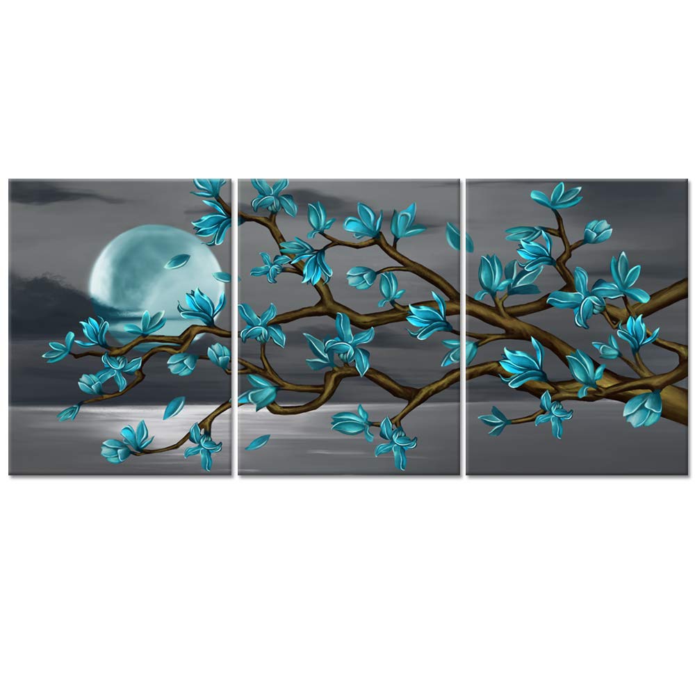 Visual Art Decor 3 Pieces Teal Canvas Prints Wall Decor Premium Gallery Decor Ready to Hang 12"x16"x3 Blue