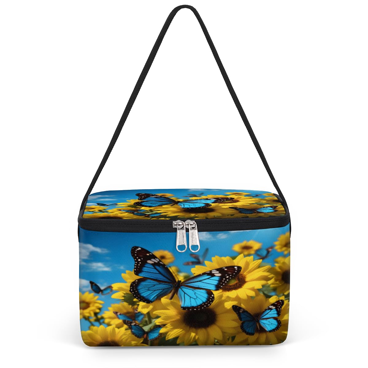 GzLeyigou Blue Butterfly Lunch Bags for Women Men 9 Cans, Hot & Cold Food Delivery Bag Insulated Grocery Bag Insulated Lunch Box Sunflowers Cooler Bag for Office Work Picnic Beach