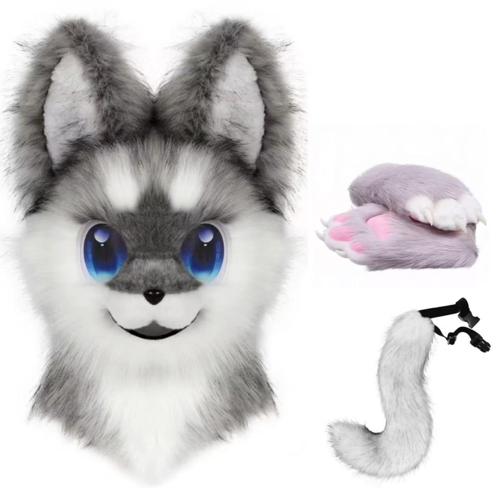 Disfraz Fursuit Mascota Furry con Cabeza, Patas y Cola Peludas – Ideal para Cosplay y Fiestas de Halloween