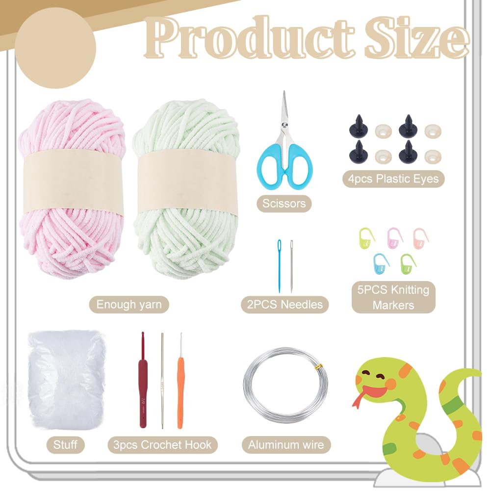 FREEBLOSS 4set Crochet Snake Kit Crochet Animal Kit Crochet Kit for Beginners with Video Tutoria Snake Crochet Starter Kit for Adults DIY Animal Knitting Craft Supplies Beginners Crochet Kit