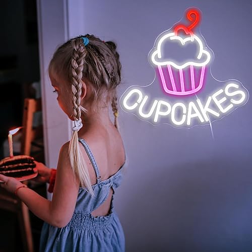 Vista 6 de Letrero de neón LED de cupcakes, luz de neón rosa y blanca para mesa de postre, letreros de luz USB para Navidad, bodas, aniversarios, baby showers