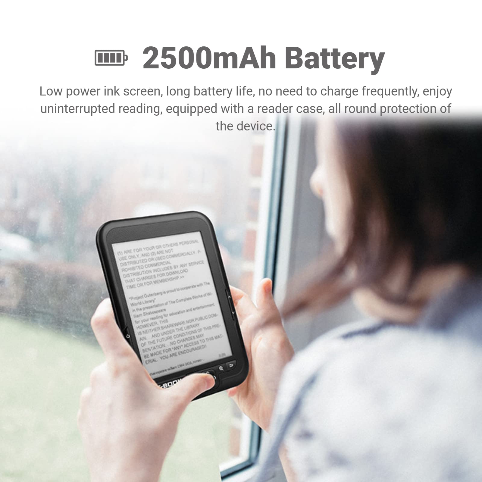 E Reader, 6in 800x600 HD E Reader, Schermo a Inchiostro Proteggi Gli Occhi Lettori di Ebook con Custodia Protettiva, Supporto FM, Riproduzione Musicale, Dispositivo Pocketbook Elettronico(#3)