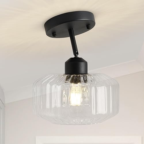 TeHenoo Modern Sloped Ceiling Light, Ribbed Clear Glass Flush Mount