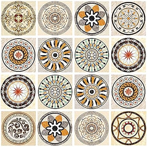 Menoeceus Mandala Style 16 Pcs 15cm*15cm Decorative Tile Stickers, Peel and Stick Self Adhesive Tiles Backsplash Waterproof Kitchen Bathroom Furniture Staircase Home Decor (Yellow) Cover