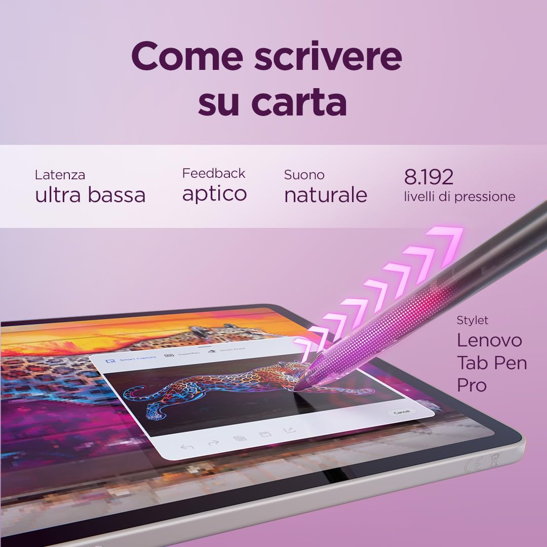 Lenovo Yoga Tab 11.1” Tablet Android 3.2K 144Hz con Penna Inclusa, Snapdragon 8 Gen 3, 8GB RAM 256GB, Ideale per Studio, Appunti, Disegno e Multitasking - Seashell