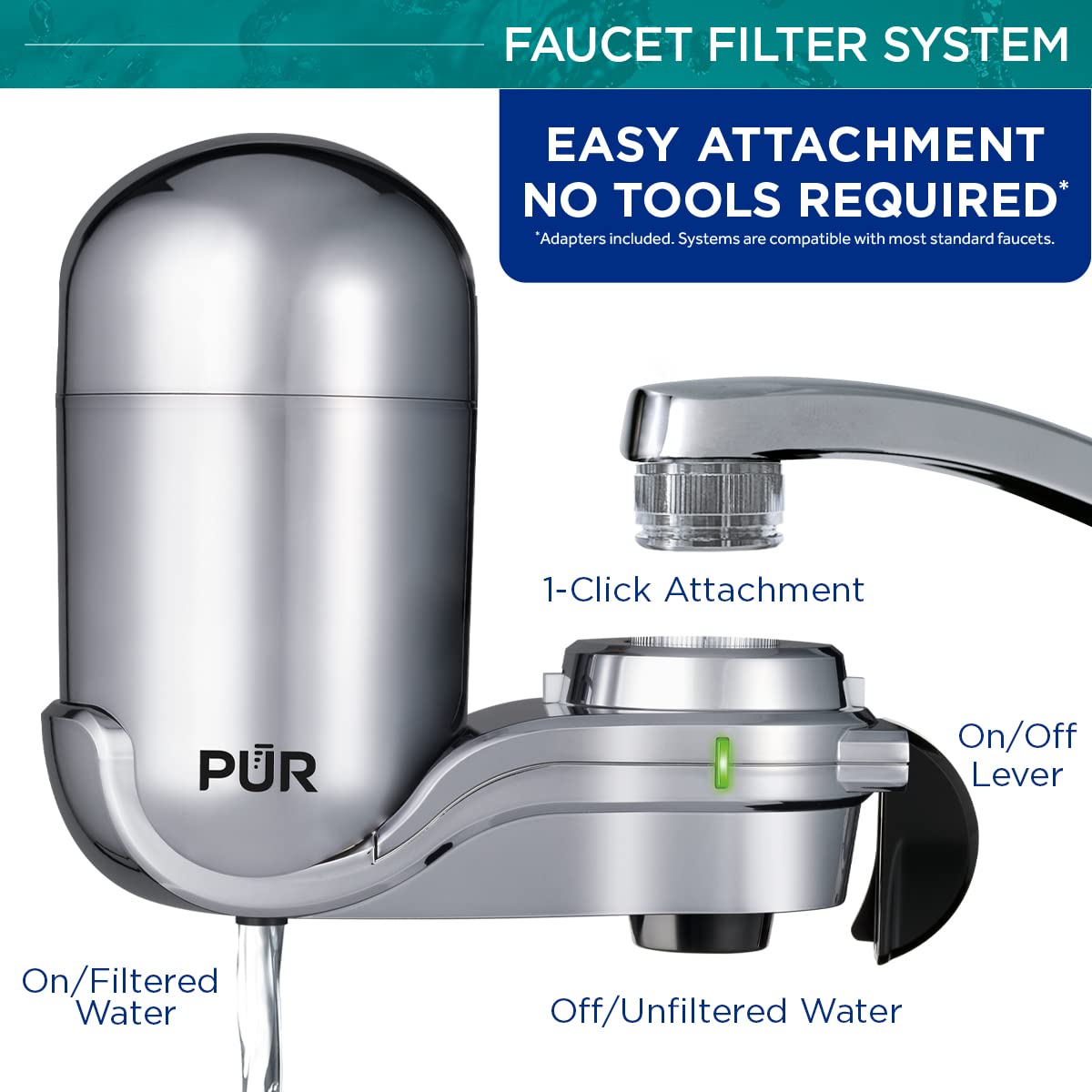 PUR PLUS Faucet Mount Water Filtration System, Chrome Vertical Faucet