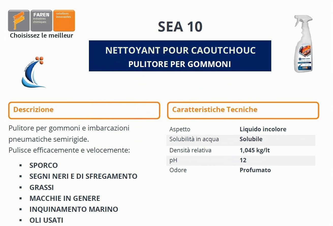 FAREN Sea 10, Nettoyeur pneumatique pour bateaux pneumatiques, idéal pour les marques noires, les graisses, les huiles rapides et efficaces, 750 ml