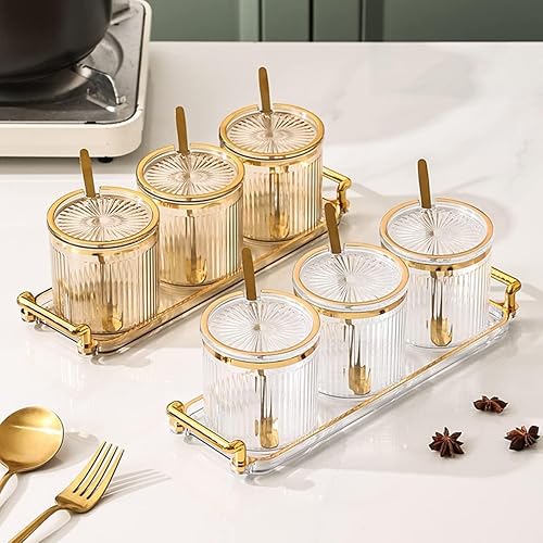 Miniatura 36 de Tarros acrílicos para especias de condimentos, caja de especias para condimentos con tapas y cucharas y bandeja, recipientes de plástico