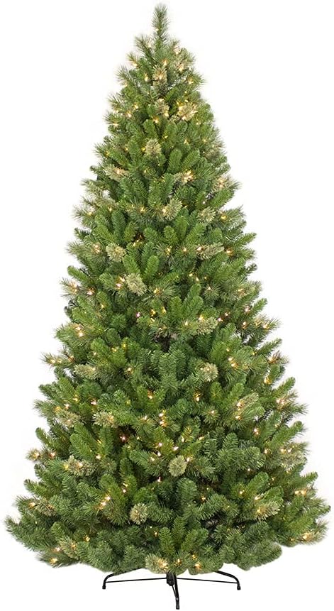 Puleo International 7.5 Foot Pre-Lit Teton Pine Artificial Christmas Tree with 600 Clear Lights, Green