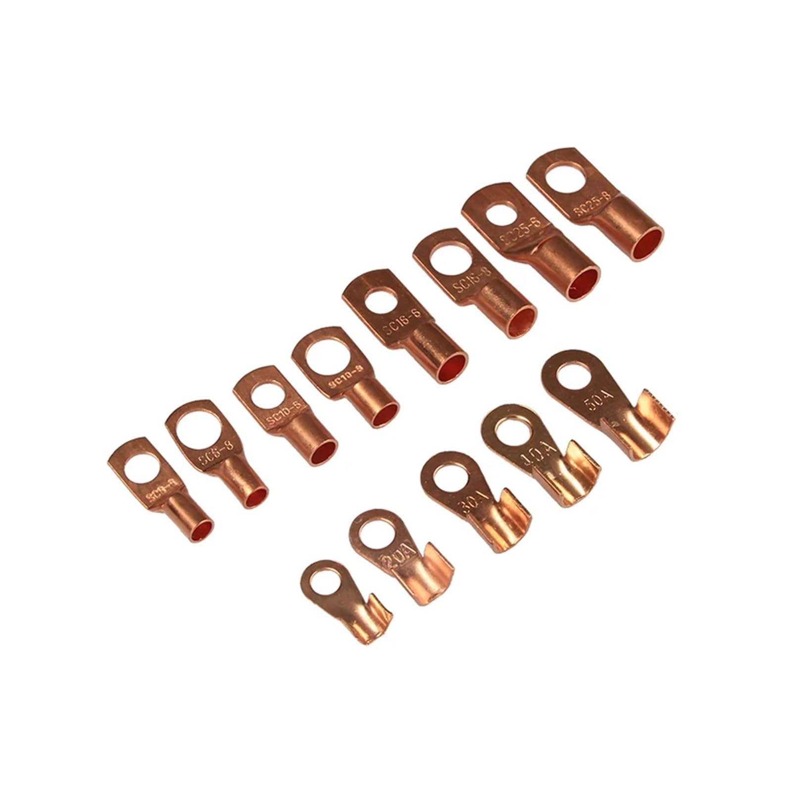 130Pcs Ring Seal Battery Wire Connectors SC Bare Terminals Lug Tinned Copper Tube Lug + OT Open Ring Type Copper Terminal Lugs