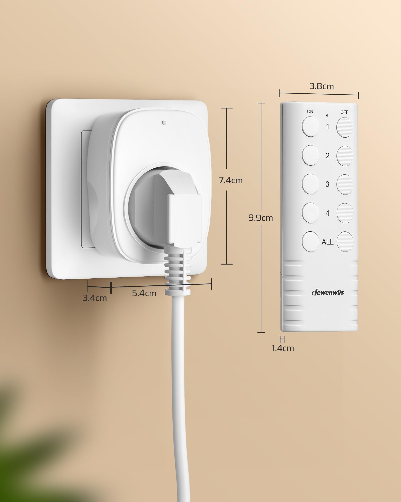 DEWENWILS Prise télécommandée avec télécommande, 16 A, 3680 W, plug-in, kit de prises 1V4, sans fil, extensible, pour décoration de vacances et appareils domestiques, portée de 50 m, préprogrammée