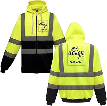 Custom Reflective Safety Jacket Fleece High Visibility Hoodie Customized Personalized Logo Zip Up Work Sweatshirt