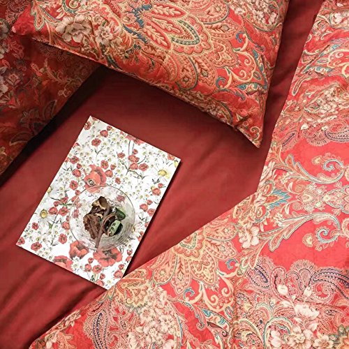 Eikei Boho Paisley Print Luxury Duvet Quilt Cover And Shams 3Pc Bedding Set Bohemian Damask Medallion 350Tc Egyptian Cotton Sateen (Gold Red, King) #TOP4