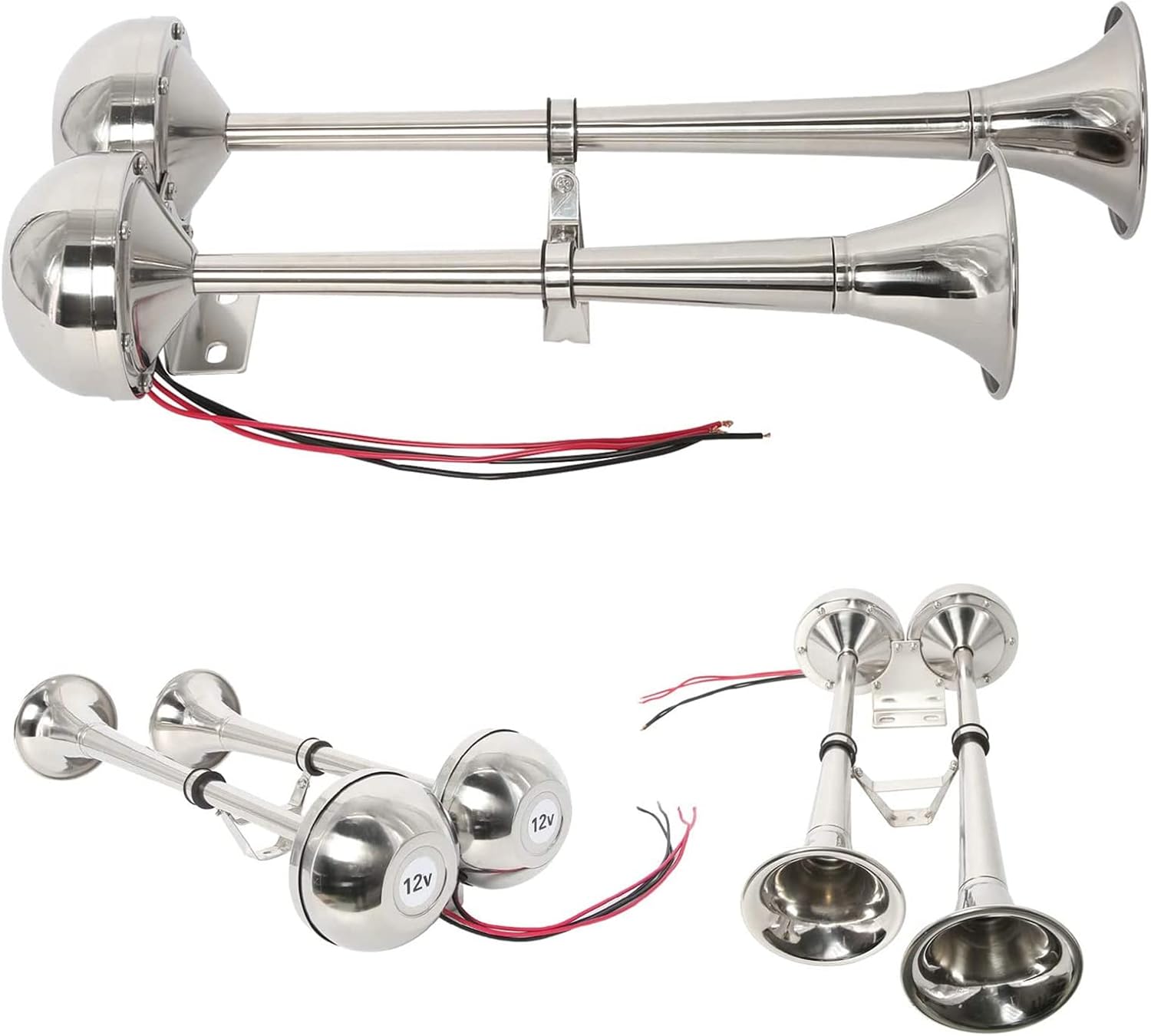 YaeGarden Marine Boat Dual Trumpet Horn Stainless Steel Dual Trumpet Horn 12V Low