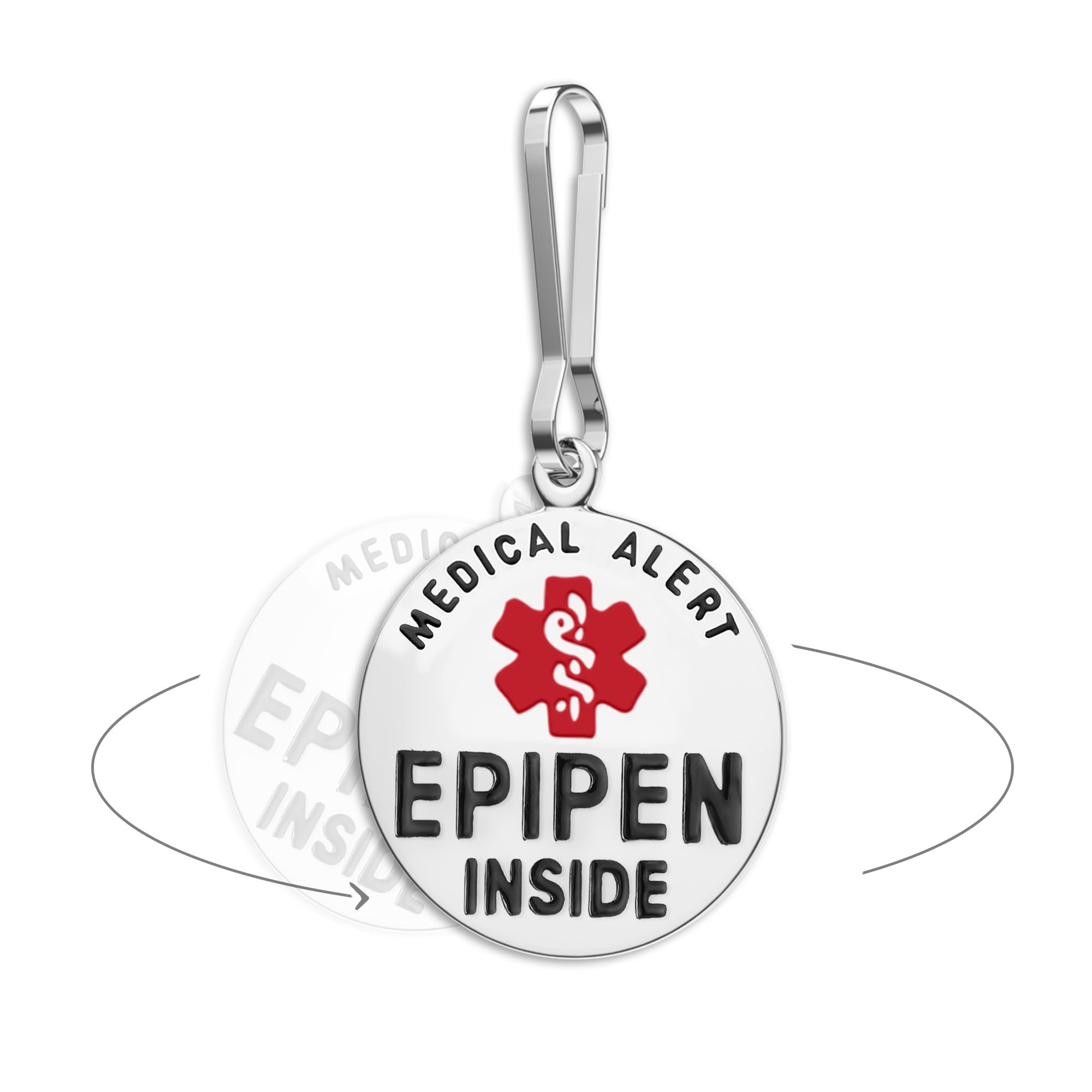 Divoti EpiPen Inside Bag Tag 1.25" with Zipper Pull | Pre-Engraved, Dual-Sided & Bold Lettering - Stainless Steel & Heavy-Duty Construction - Medical Alert ID Tag for Emergency