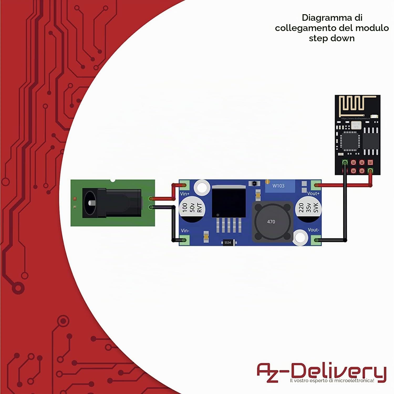 AZDelivery LM2596S Modulo Convertitore DC-DC Regolabile Step Down compatibile con Arduino