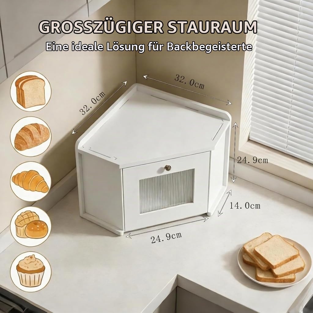 Großer Brotkasten aus Naturholz, 41 x 27 x 13 cm – TraditionellerBrotkasten mit Rollverschluss – Brotkasten im Retro-Stil für die Küche – Brotkasten aus Holz, der Brot frisch hält (Weiß Brotkasten)