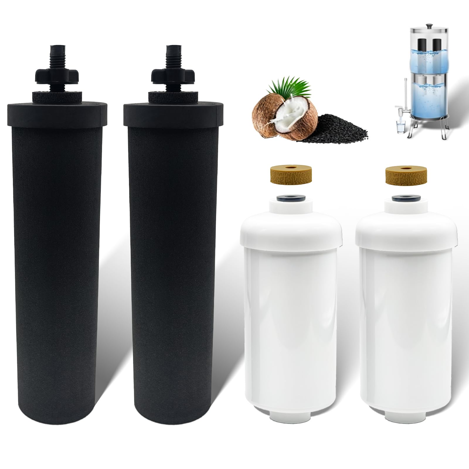 Photo 1 of Amestar Gravity Water Filter Replacement,for Berkey Black Carbon (BB9-2, 2 Pack) Purification Elements and Fluoride Filters K5366 (PF-2, 2 Pack) Combo Pack, Suitable for Berkey Water Filtration System