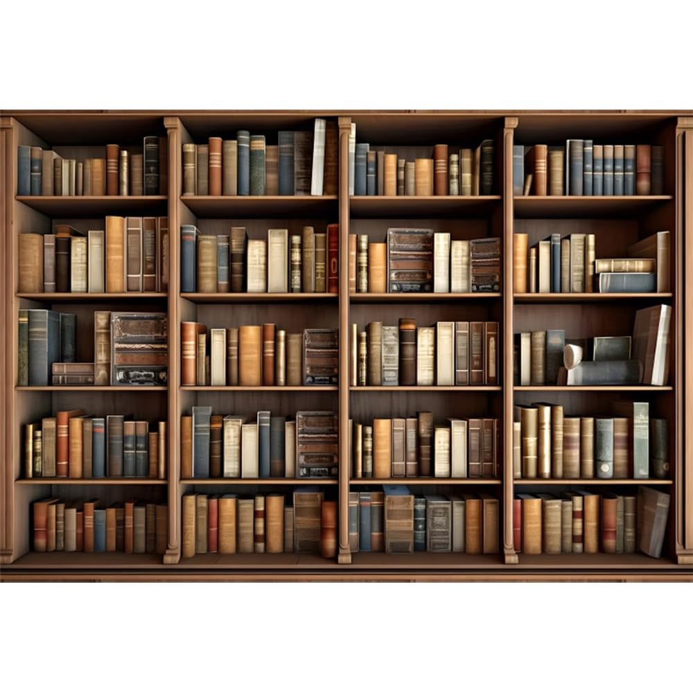 DORCEV 8x6ft Library Bookshelf Photography Backdrop Library Office Study Room Bookcase Photo Background Video Conference School Online Class Poster