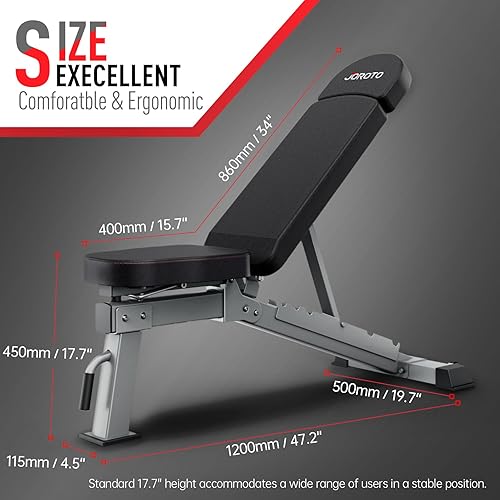 Miniatura 9 de JOROTO MD80 Banco de pesas ajustable, capacidad de 1000 libras, banco de entrenamiento de fuerza resistente para gimnasio en casa, banco de