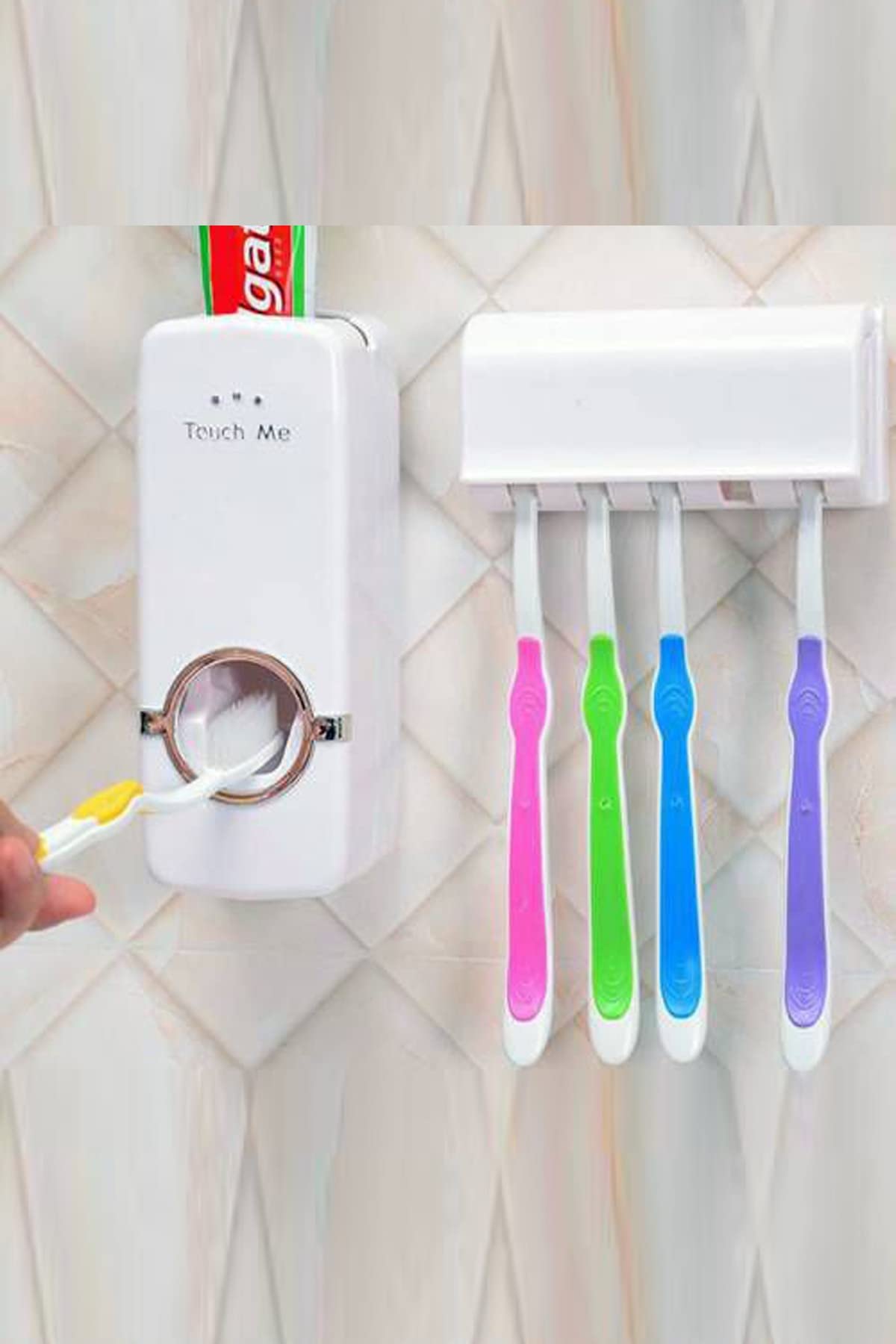 Mobee Dekoratif Ev Banyo Diş Macunu Sıkacağı Ve 5 Li Fırça Tutucu