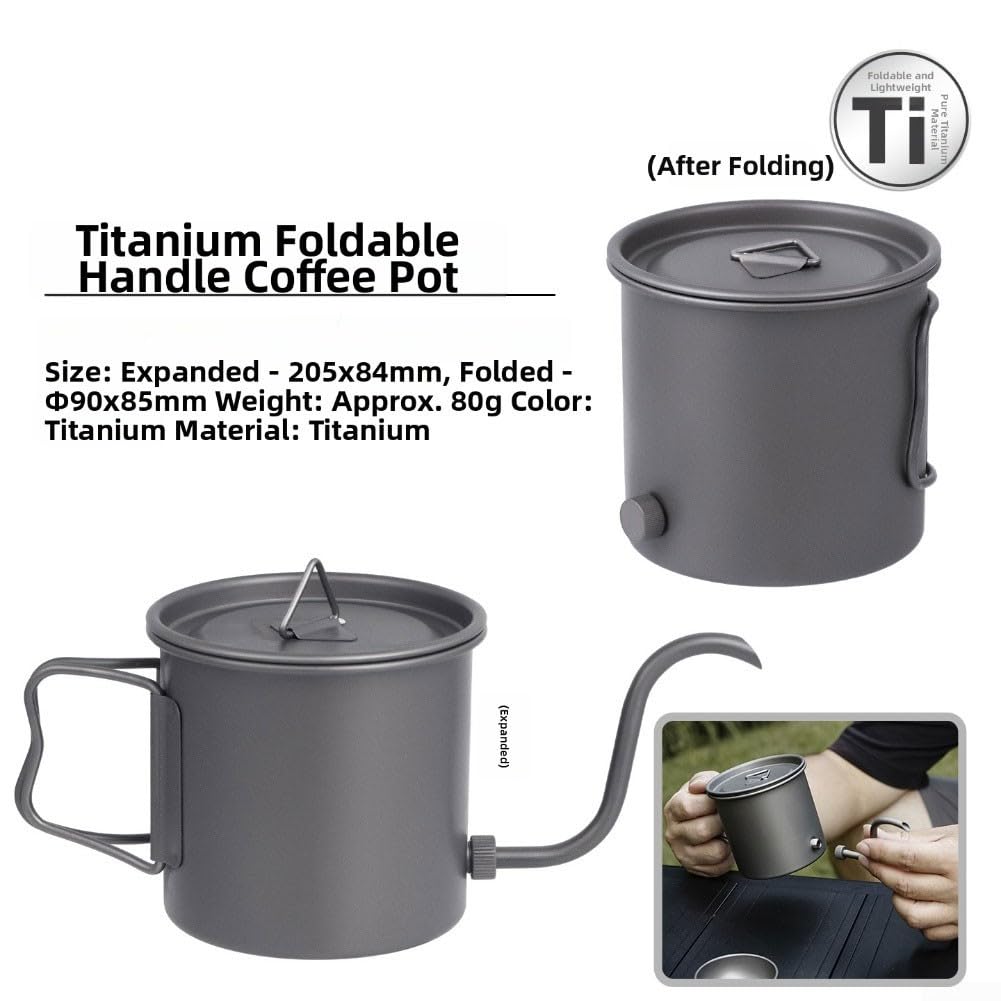 Juego de té de titanio de 5 piezas con cafetera plegable y tazas de té para viajes al aire libre y comodidad de camping (juego de té de 5 piezas)