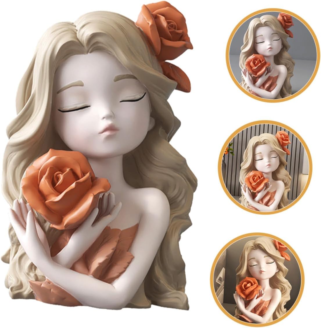 Cute Girl Coin Bank Money Saving Jar Compact Cash Container Household Saving Pot Decorative Money Box for Home and Travel Use Orange Resin