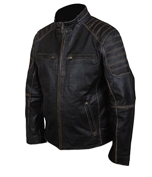 Amazon.com: F&H Men's Vintage Cowhide Ribbed Biker Genuine