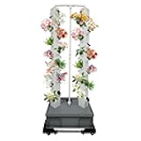 56-Hole Hydroponic Growing System Vertical Garden Tower with Automatic Watering Timer, 4 Wheels for Indoor Outdoor Use | Grow Lettuce, Strawberries, Tomatoes, Herbs