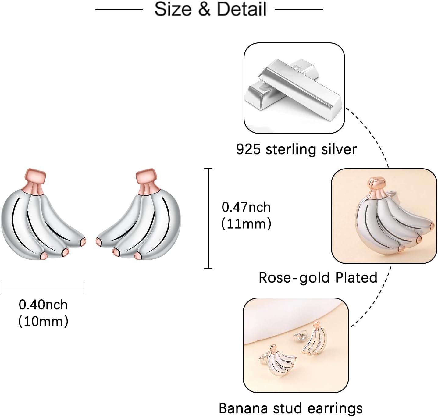 Cute Banana Earrings for Women - 925 Sterling Silver Banana Stud Earrings Cute Fruit Earrings Studs Hypoallergenic Jewelry Gifts for Women - Image 6