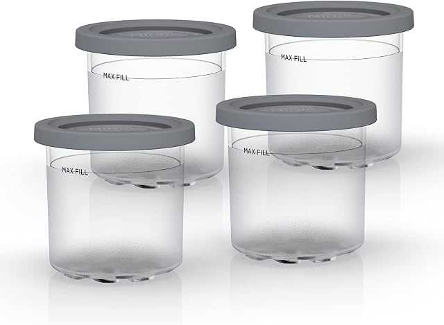 Ninja Dessert Tubs - Pack of 4 [XSK4PINTEUUK] Official Accessory Compatible with Ninja Ice Cream Maker NC300UK, Grey/Clear